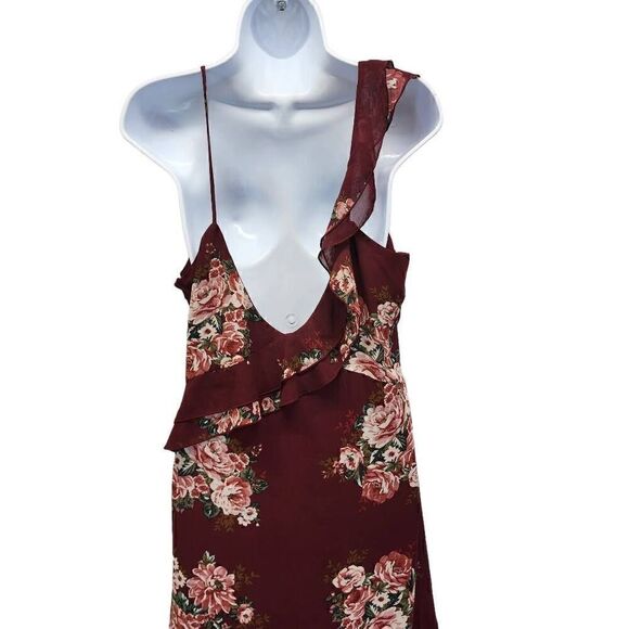 WAYF Maryln Tier Ruffle Dress Floral Burgundy Size Large NWT F11 - Picture 7 of 11